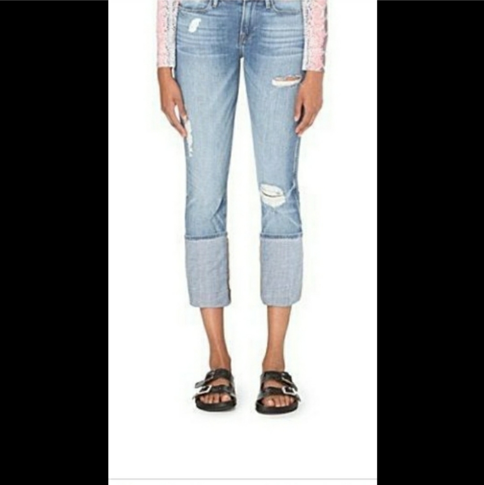 Frame Le High Straight distressed frayed hem jeans